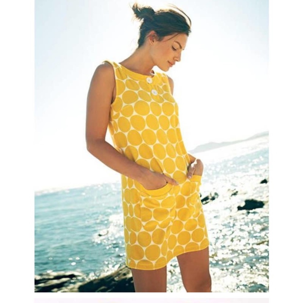 Boden Yellow Spotty Towelling Scoop Neck Cotton Dress Size 4